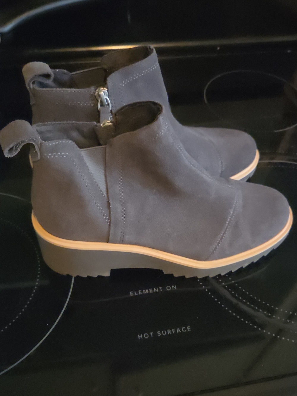 Toms Gray Suede Ankle Booties with Side Zip